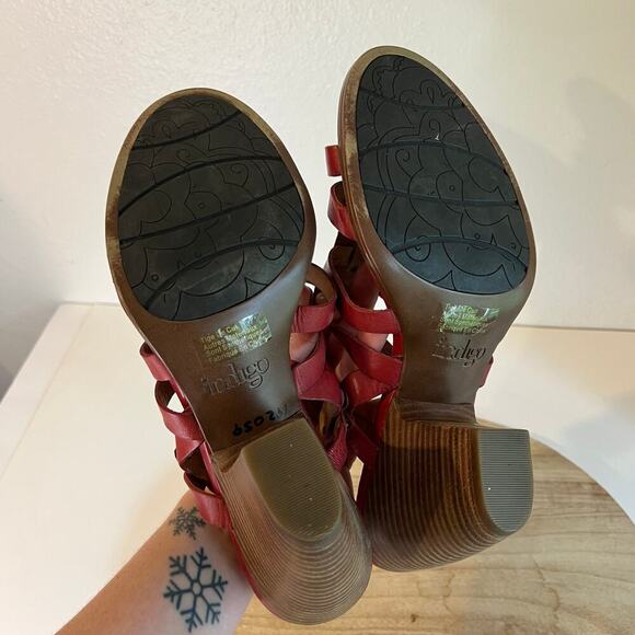 Indigo By Clarks Red Genuine Leather Weaved Woven Open Toe Sandals Size 11 - Picture 5 of 14